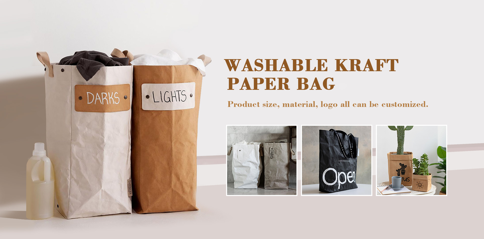 Fabricante de bolsas de almacenamiento de papel Kraft lavables de China